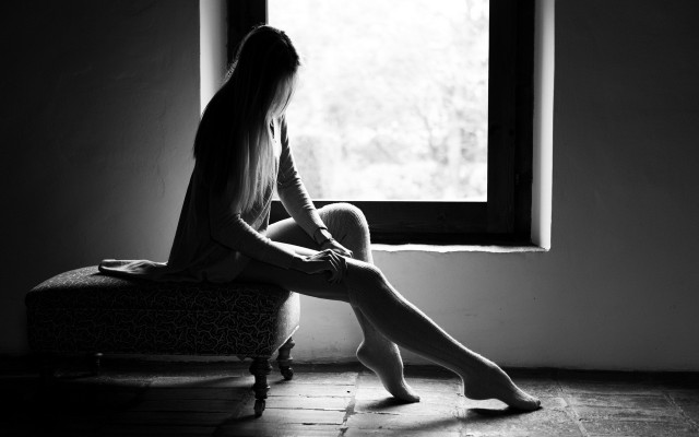 Woman bench window crossed heels free wallpaper - medium preview image