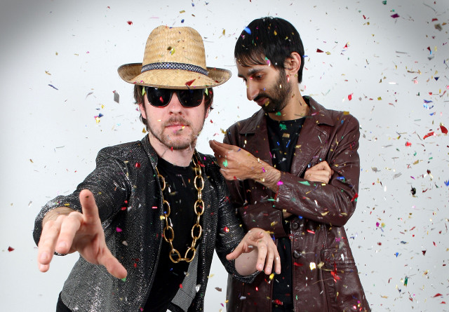 Men hats sunglasses confetti falling free wallpaper - medium preview image