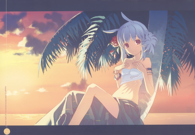 Woman palm tree ocean sunset free wallpaper - medium preview image