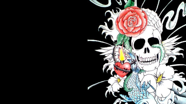 Skull rose fish back rose free wallpaper - medium preview image