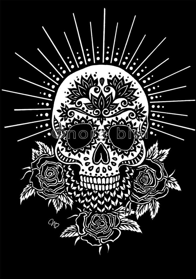 Skull roses sun rays forehead free wallpaper - medium preview image
