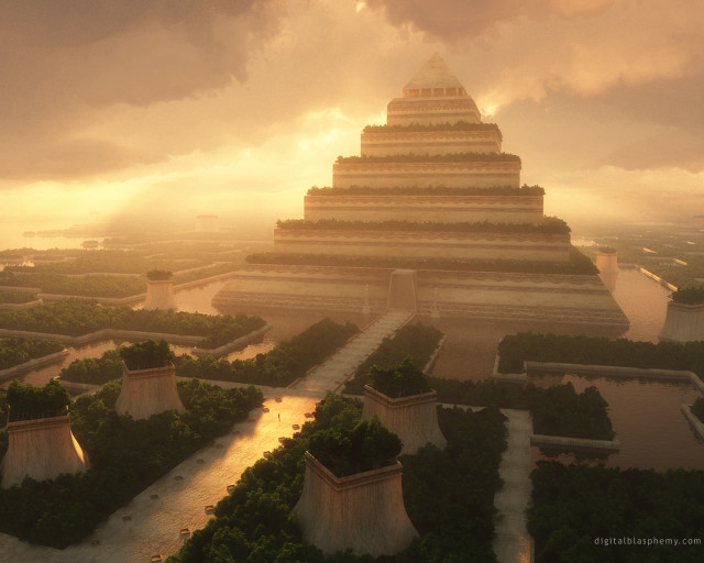 Large pyramid trees river dusk free wallpaper - medium preview image