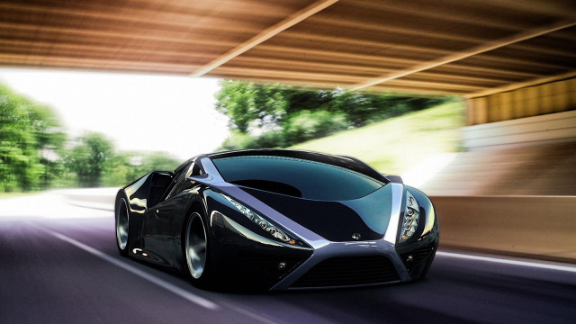 Black sports car road bridge #2 free wallpaper - medium preview image