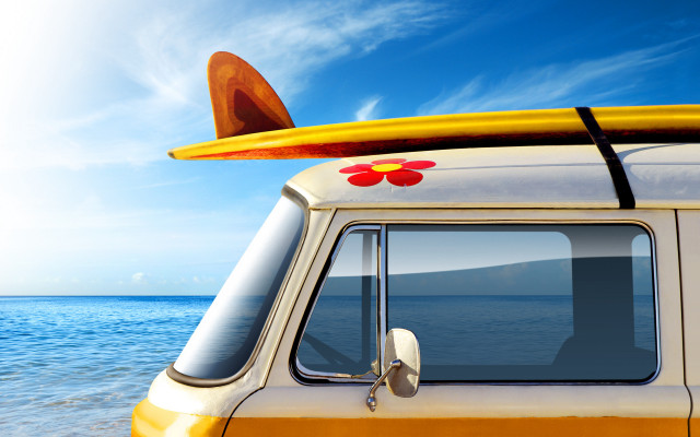 Van beach surfboard roof window free wallpaper - medium preview image