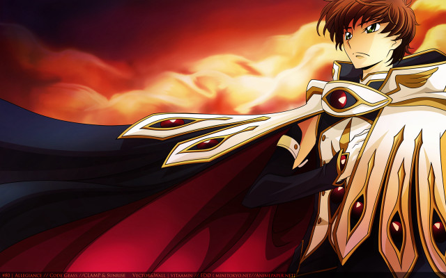 Red cape sword brown hair free wallpaper - medium preview image