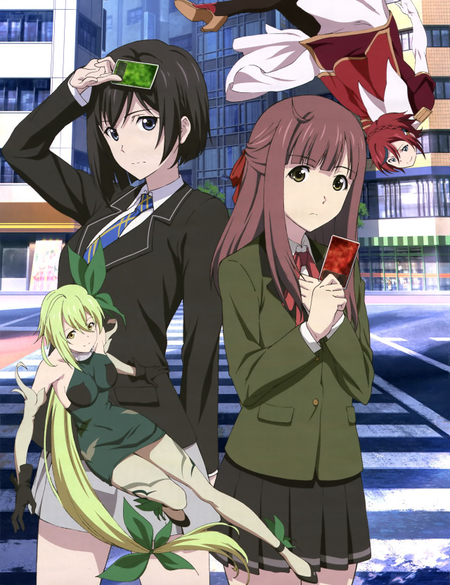 Anime girls group building green free wallpaper - medium preview image
