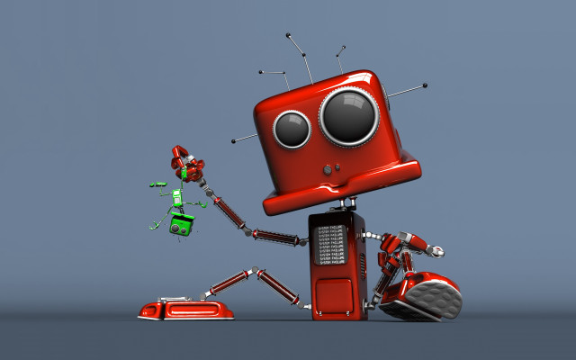 Red robot green robot back free wallpaper - medium preview image