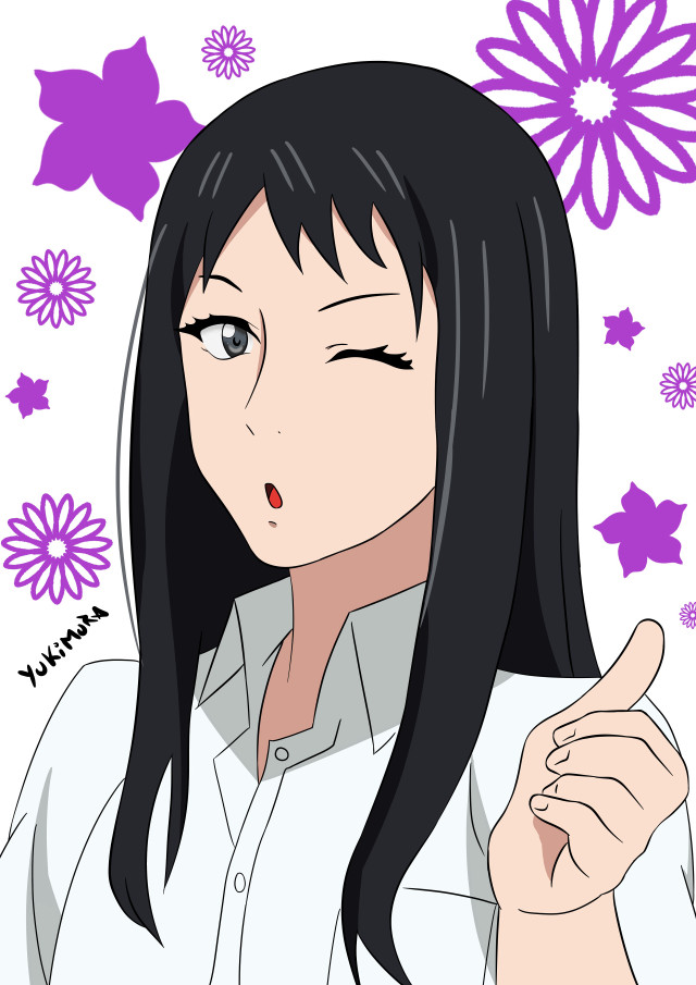 Woman black hair pointing flower free wallpaper - medium preview image