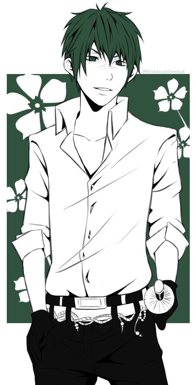 Green haired man flower background free wallpaper - medium preview image