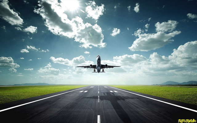 Plane flying runway sky clouds #2 free wallpaper - medium preview image