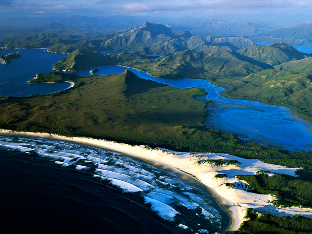 Beach aerial view mountains ocean free wallpaper - medium preview image