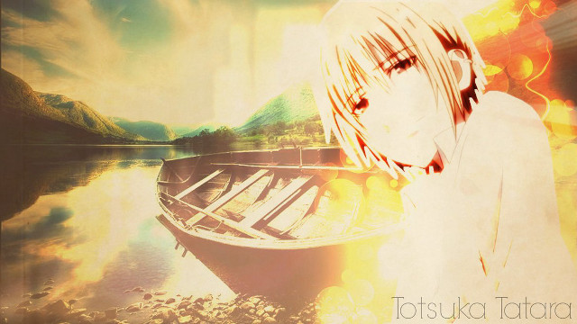 Blonde girl boat lake mountains free wallpaper - medium preview image