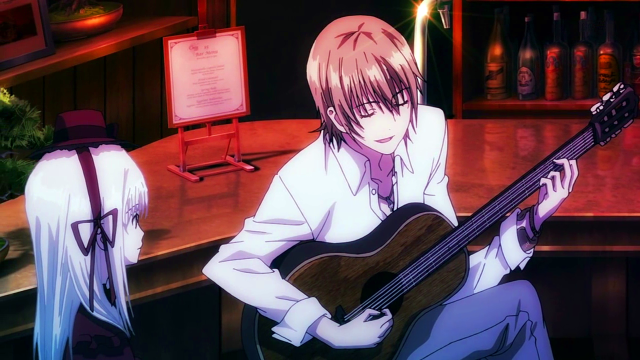 Man sitting table guitar another free wallpaper - medium preview image