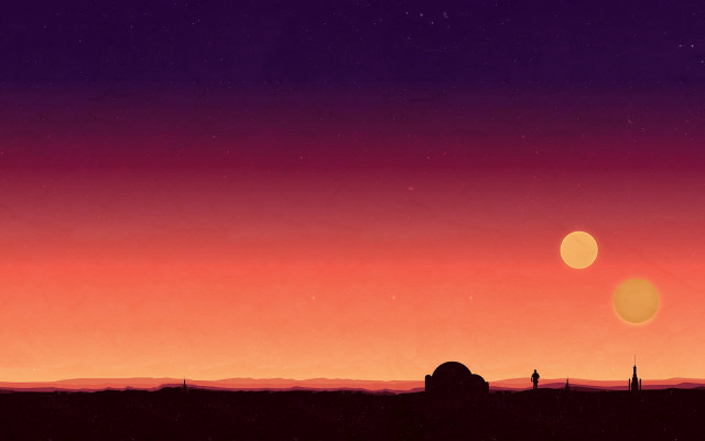 Sunset person building distant sky free wallpaper - medium preview image