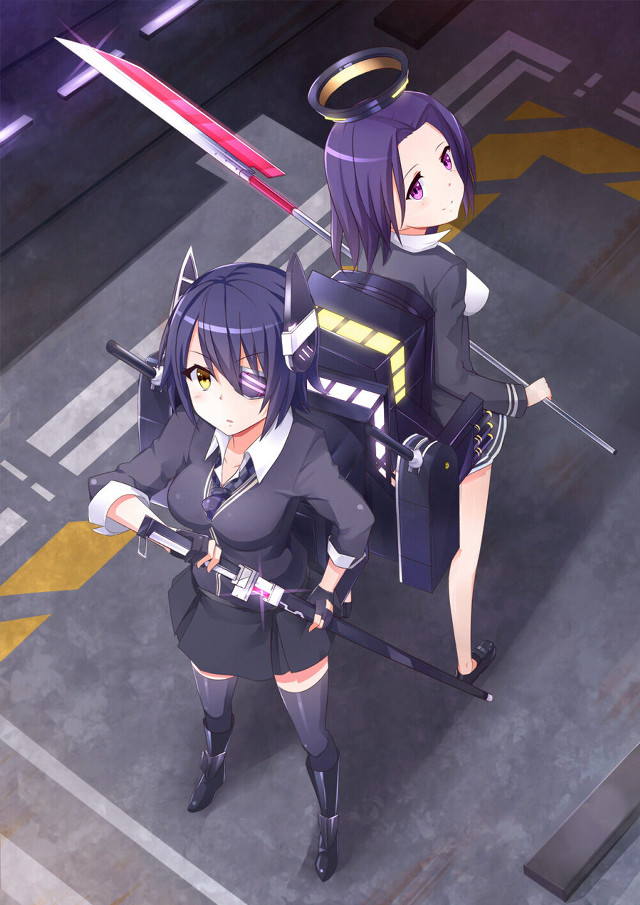 Anime girls swords costumes action free wallpaper - medium preview image