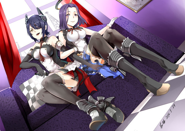 Anime girls couch sitting crossed free wallpaper - medium preview image