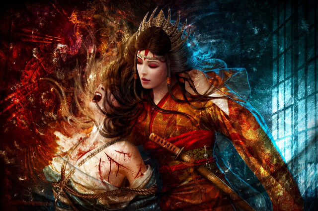 Woman sword demon shoulder red free wallpaper - medium preview image