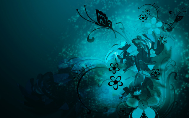 Blue black background flowers butterflies free wallpaper - medium preview image