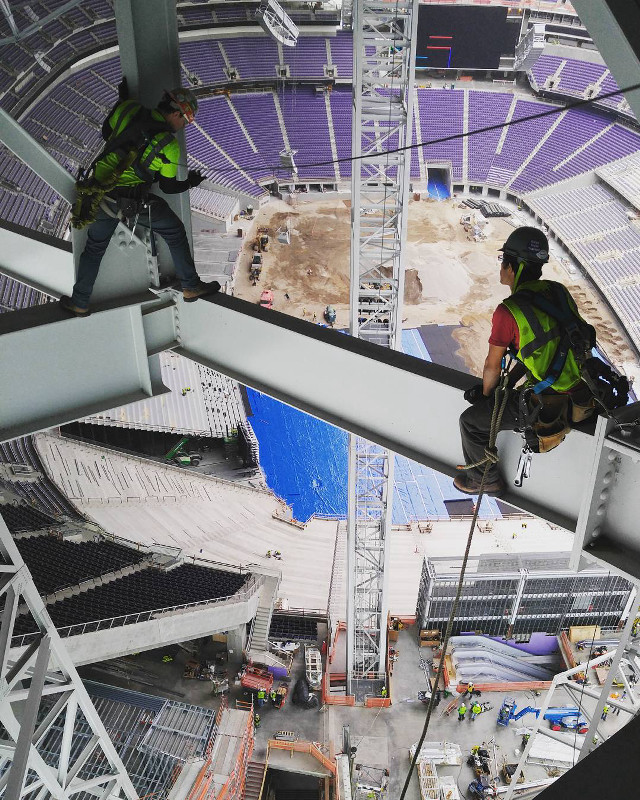 Construction workers building stadium view free wallpaper - medium preview image