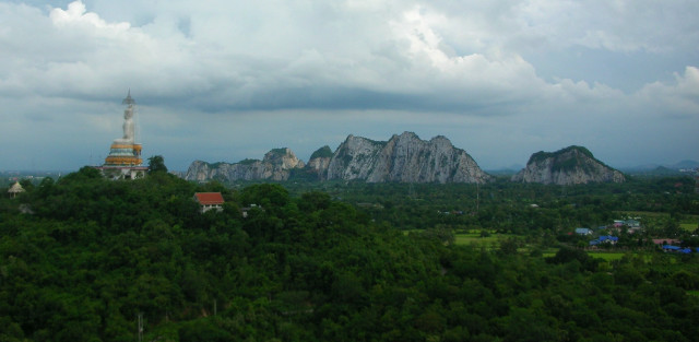 Mountain range pagoda cloudy sky free wallpaper - medium preview image