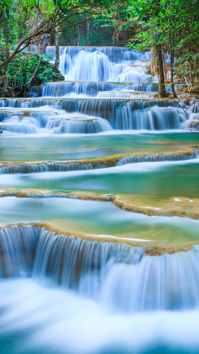 Waterfall woods trees rocks flowing free wallpaper - medium preview image