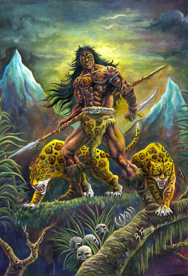 Man sword leopards jungle mountains free wallpaper - medium preview image