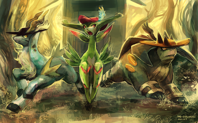 Pokemon group forest standing together free wallpaper - medium preview image