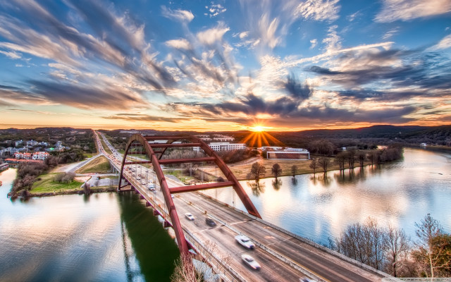 Sunset bridge river cityscape clouds free wallpaper - medium preview image