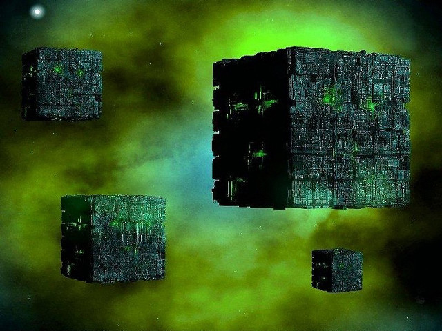 Floating cubes green light black free wallpaper - medium preview image