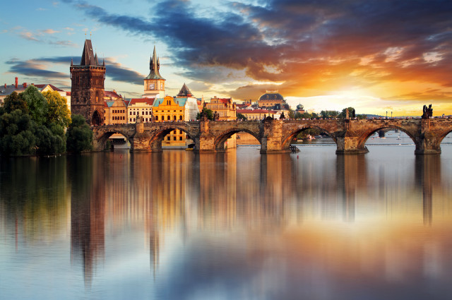 Bridge river castle sunset dawn free wallpaper - medium preview image