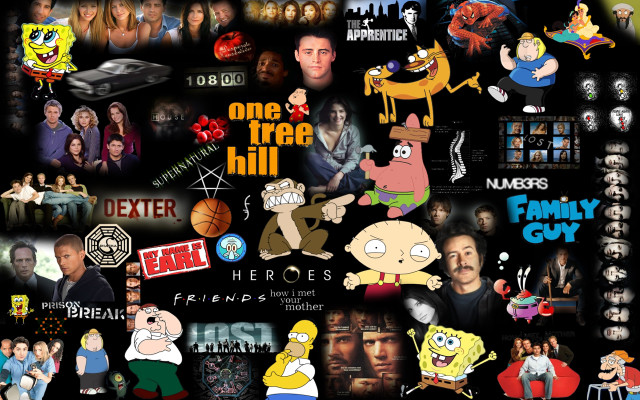 Cartoon collage characters names black free wallpaper - medium preview image