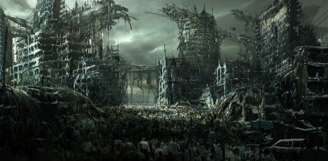 City night tall buildings crowd free wallpaper - medium preview image