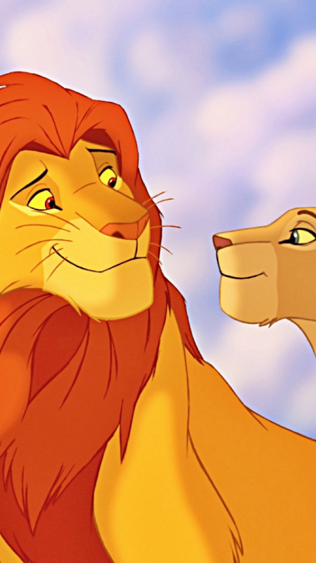 Lion lioness cartoon scene clouds free wallpaper - medium preview image