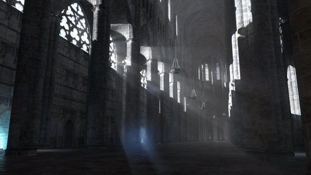 Dark cathedral light person standing free wallpaper - medium preview image