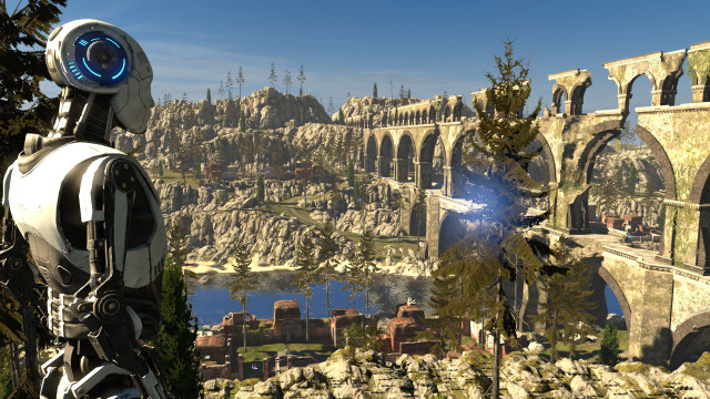 Futuristic robot castle giant window free wallpaper - medium preview image