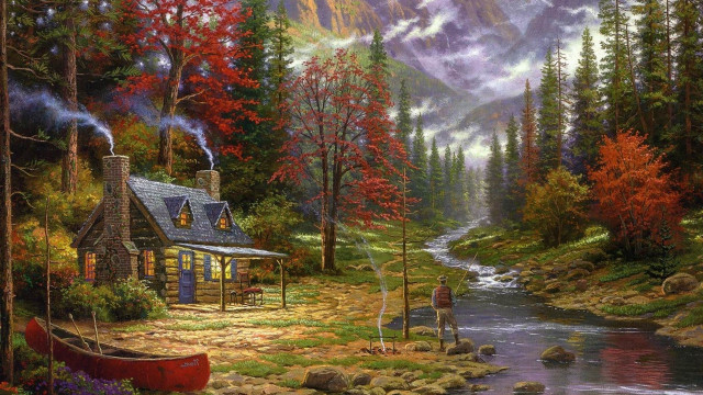 Cabin in the woods stream free wallpaper - medium preview image