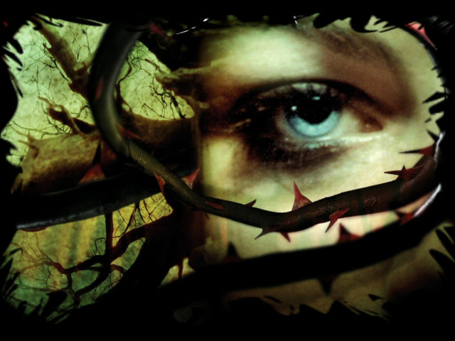 Woman eye scissors barbed wire free wallpaper - medium preview image