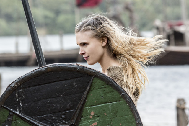 Woman sword shield boat dock free wallpaper - medium preview image