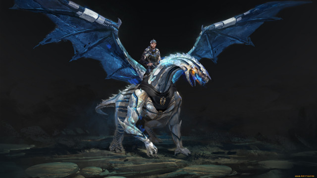 Woman riding dragon wings outstretched free wallpaper - medium preview image