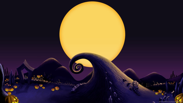 Halloween cartoon pumpkins full moon free wallpaper - medium preview image