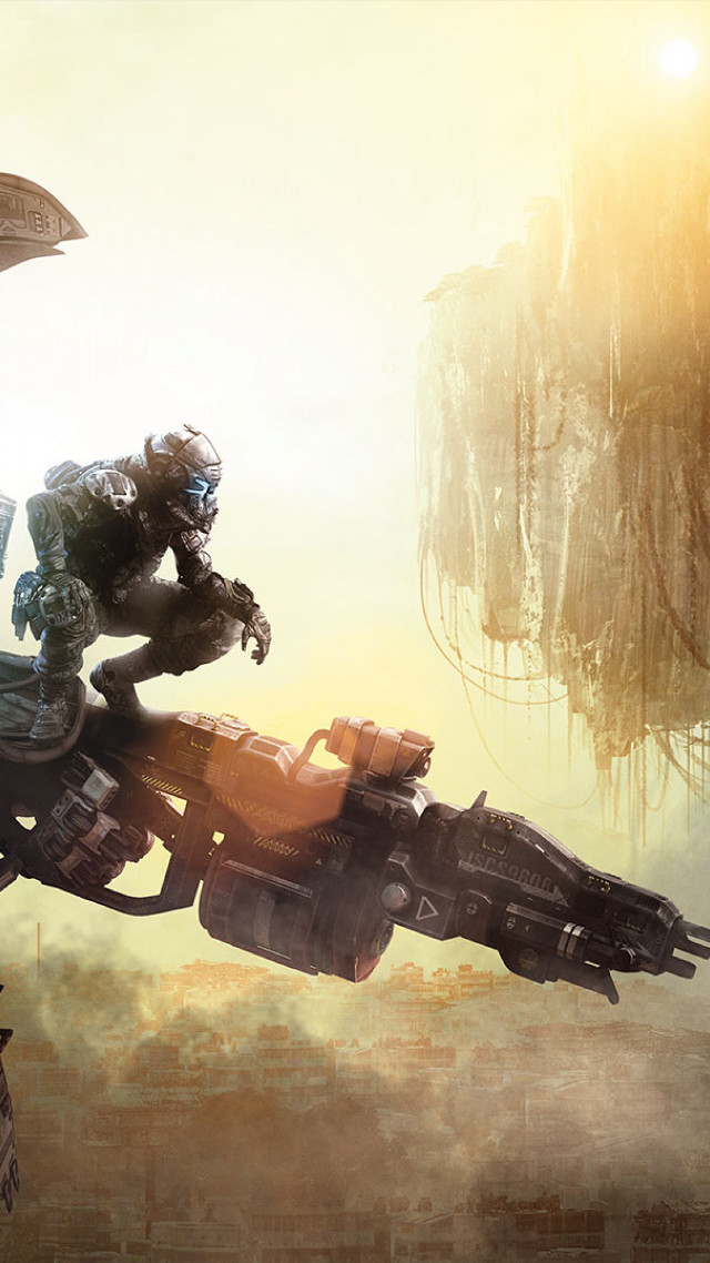 Man motorcycle giant robot city free wallpaper - medium preview image