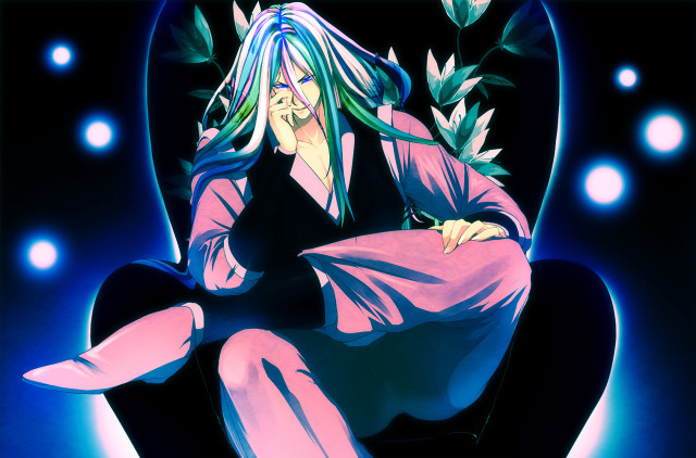 Woman chair flower lap blue free wallpaper for desktop - medium preview image