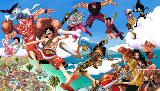 Flying people city background cloudy free wallpaper - medium preview image