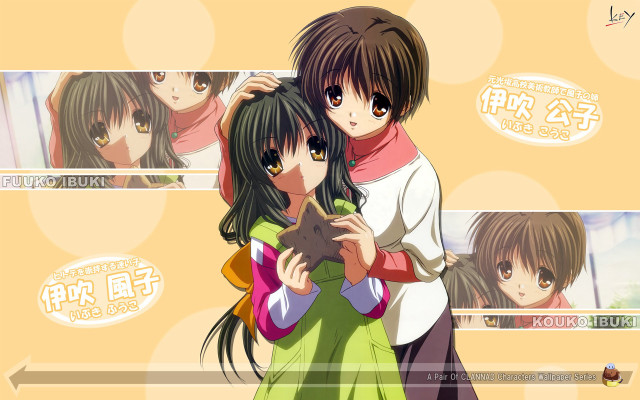 Anime couple hugging yellow background #4 free wallpaper - medium preview image