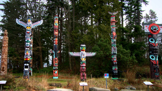 Totem poles forest trees background free wallpaper - medium preview image