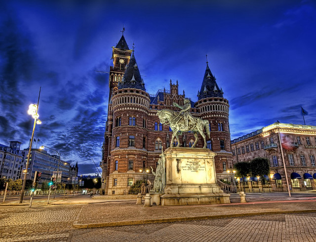 Horse rider statue clocktower night free wallpaper - medium preview image