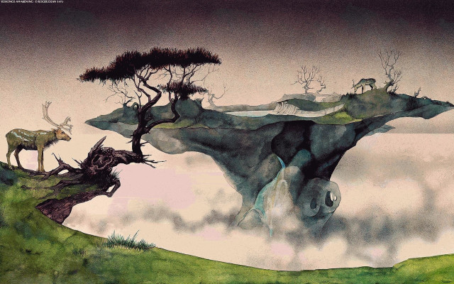 Mountain tree deer cliff fantasy free wallpaper - medium preview image