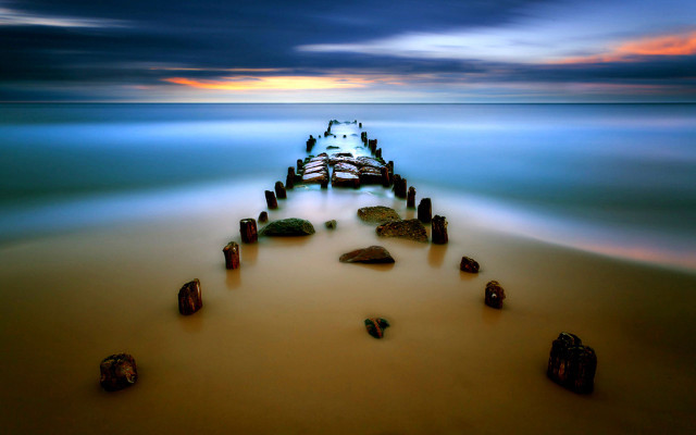 Pier ocean sunset cloudy sky #2 free wallpaper - medium preview image