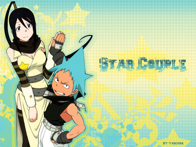 Anime couple blue yellow background free wallpaper - medium preview image