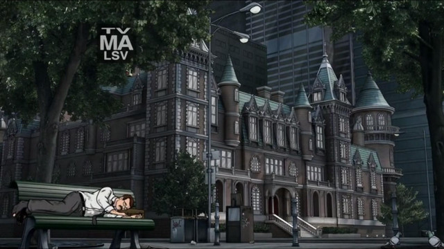 Man bench clock tower building free wallpaper - medium preview image